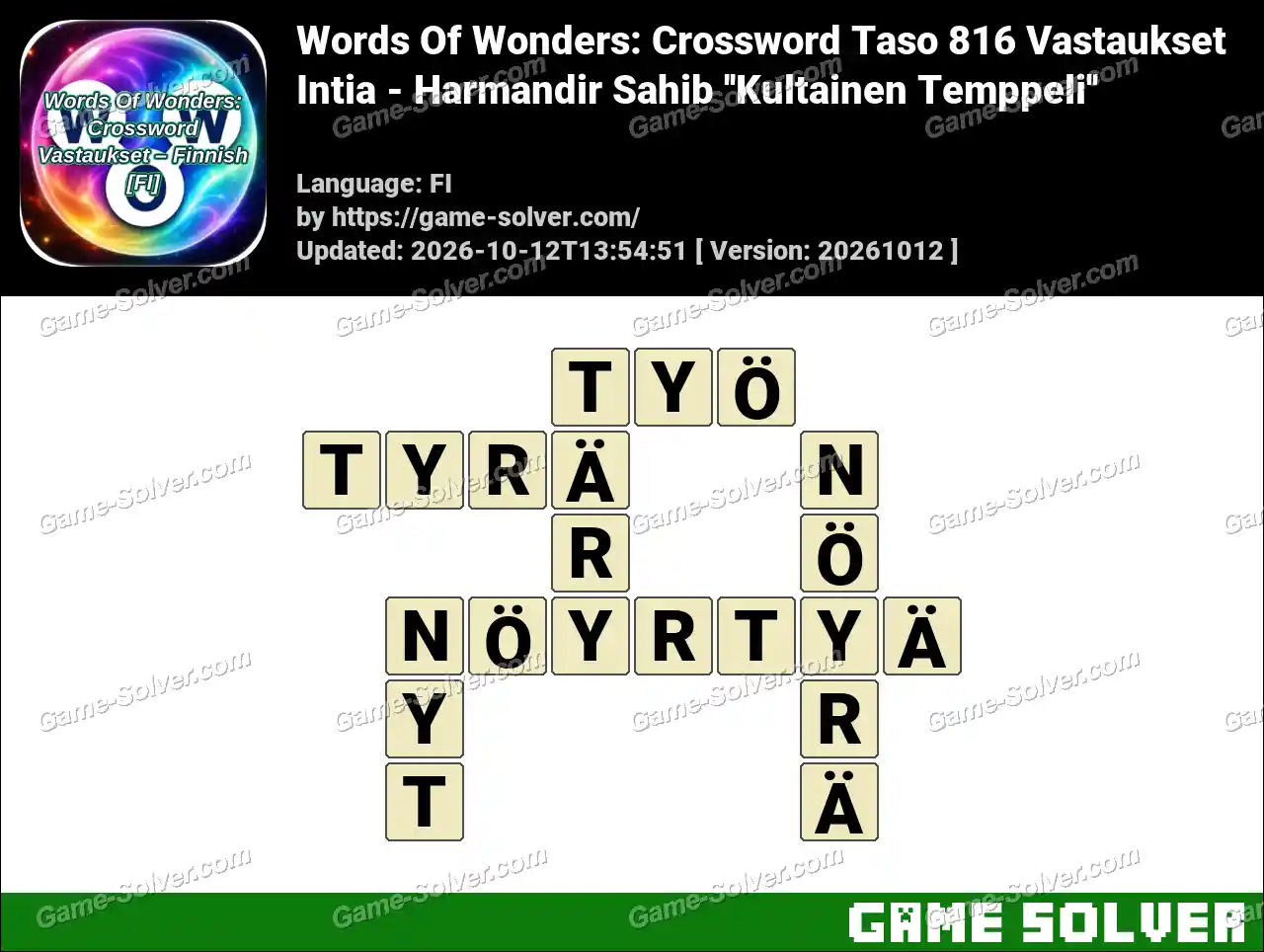 Words Of Wonders: Crossword Taso 816 Vastaukset – Intia – Harmandir Sahib ”Kultainen Temppeli”